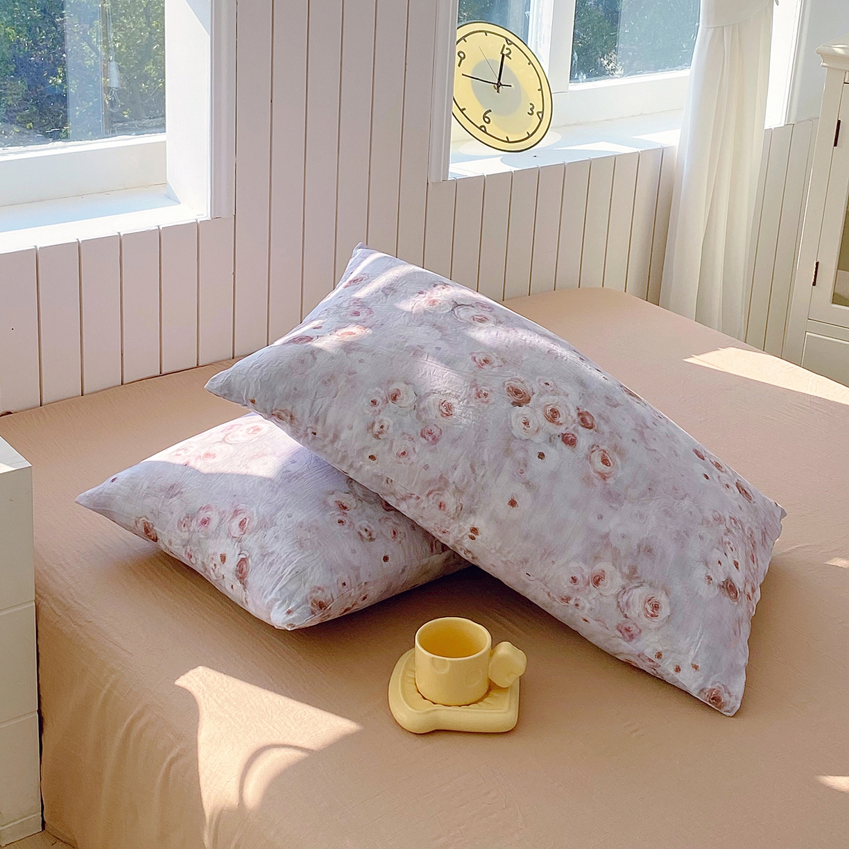 91家纺网 家纺一手货源 找家纺 春皖家纺 2026新款A类全棉有氧双层纱印花四件套单品系列-单枕套 雾棕