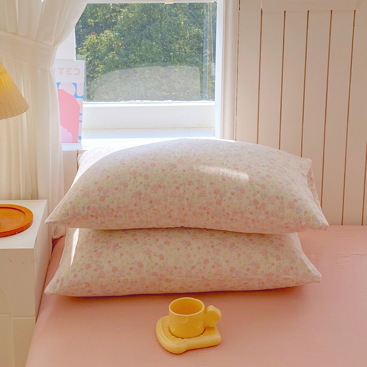 91家纺网 家纺一手货源 找家纺 春皖家纺 2026新款A类全棉有氧双层纱印花四件套单品系列-单枕套 旧梦朝花