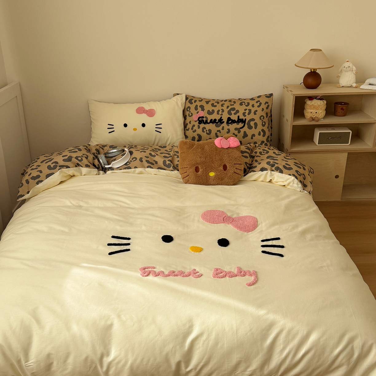 91家纺网 家纺一手货源 找家纺 桃喜 2026新款40支全棉12868四件套-黑皮猫猫 黑皮猫猫白咖