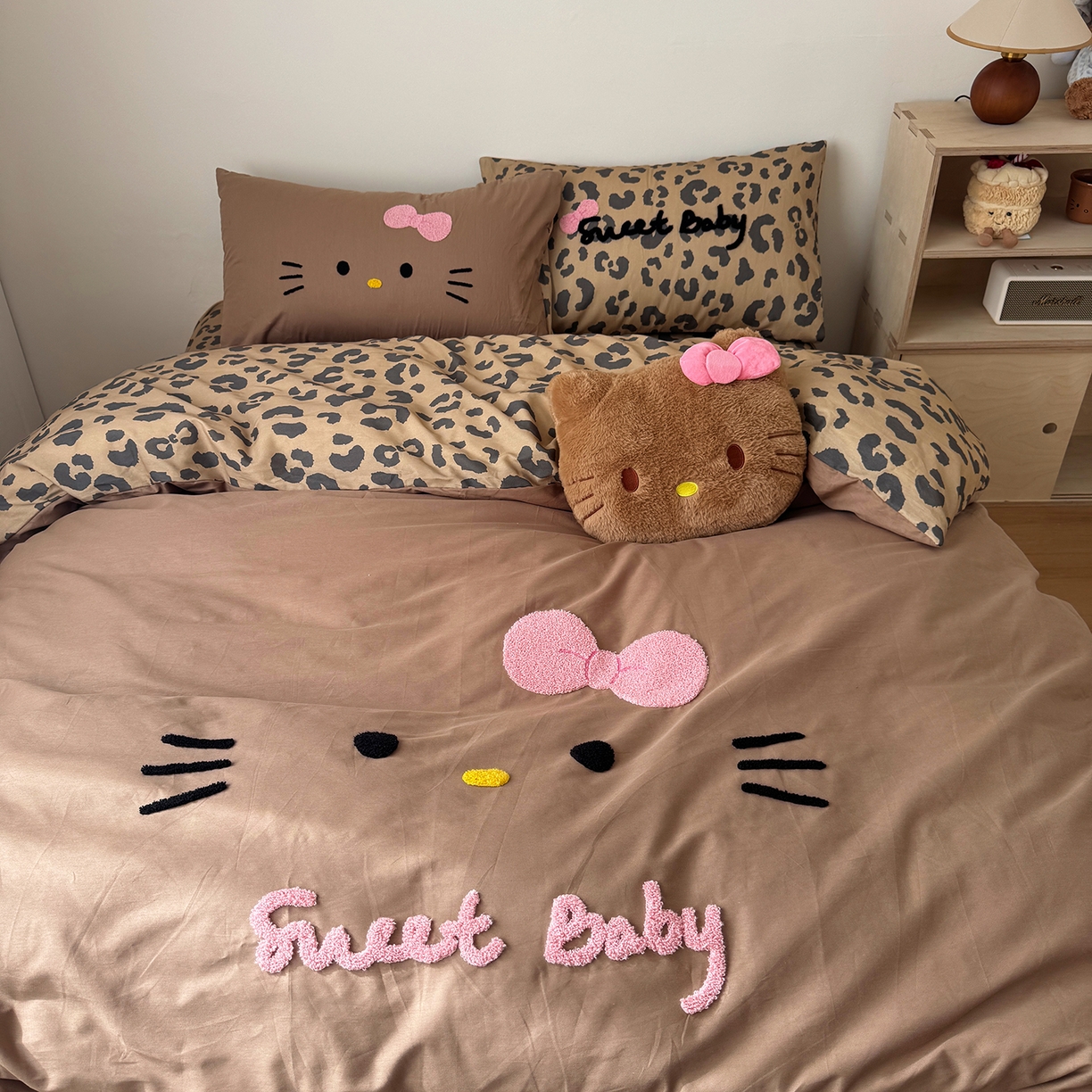 91家纺网 家纺一手货源 找家纺 桃喜 2026新款40支全棉12868四件套-黑皮猫猫 黑皮猫猫咖