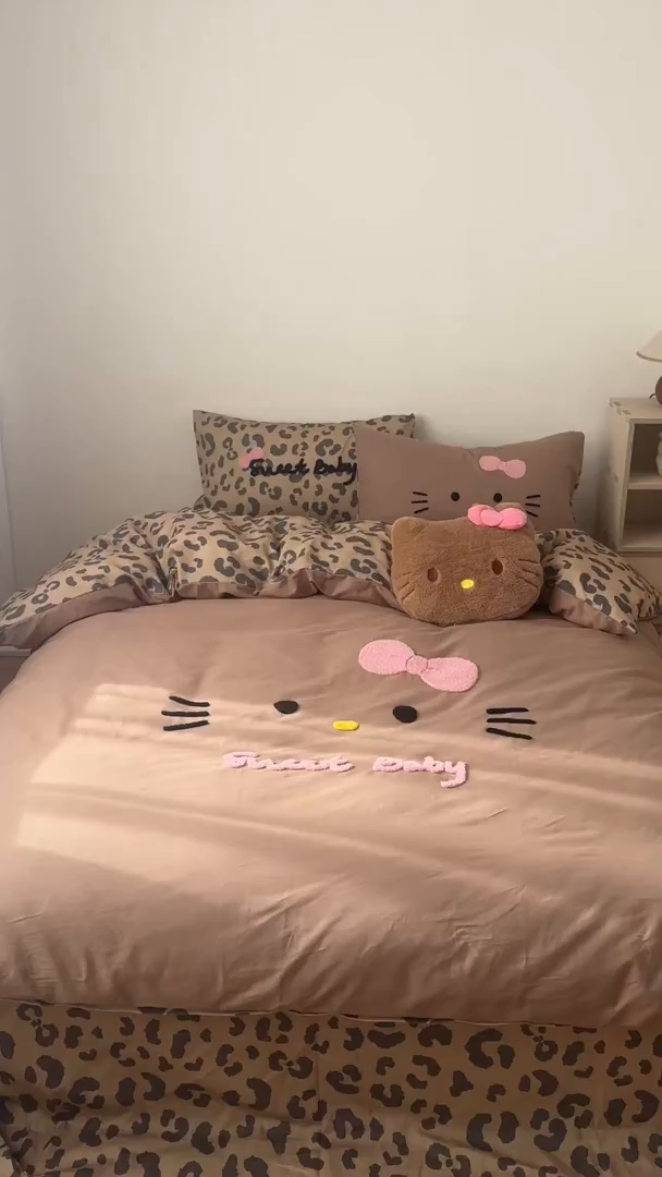 91家纺网 家纺一手货源 找家纺 桃喜 2026新款40支全棉12868四件套-黑皮猫猫 黑皮猫猫咖