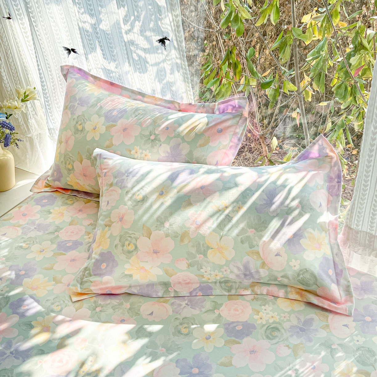 91家纺网 家纺一手货源 找家纺 （总）菲梵家纺 2026春夏新款小清新印花全棉12868单枕套