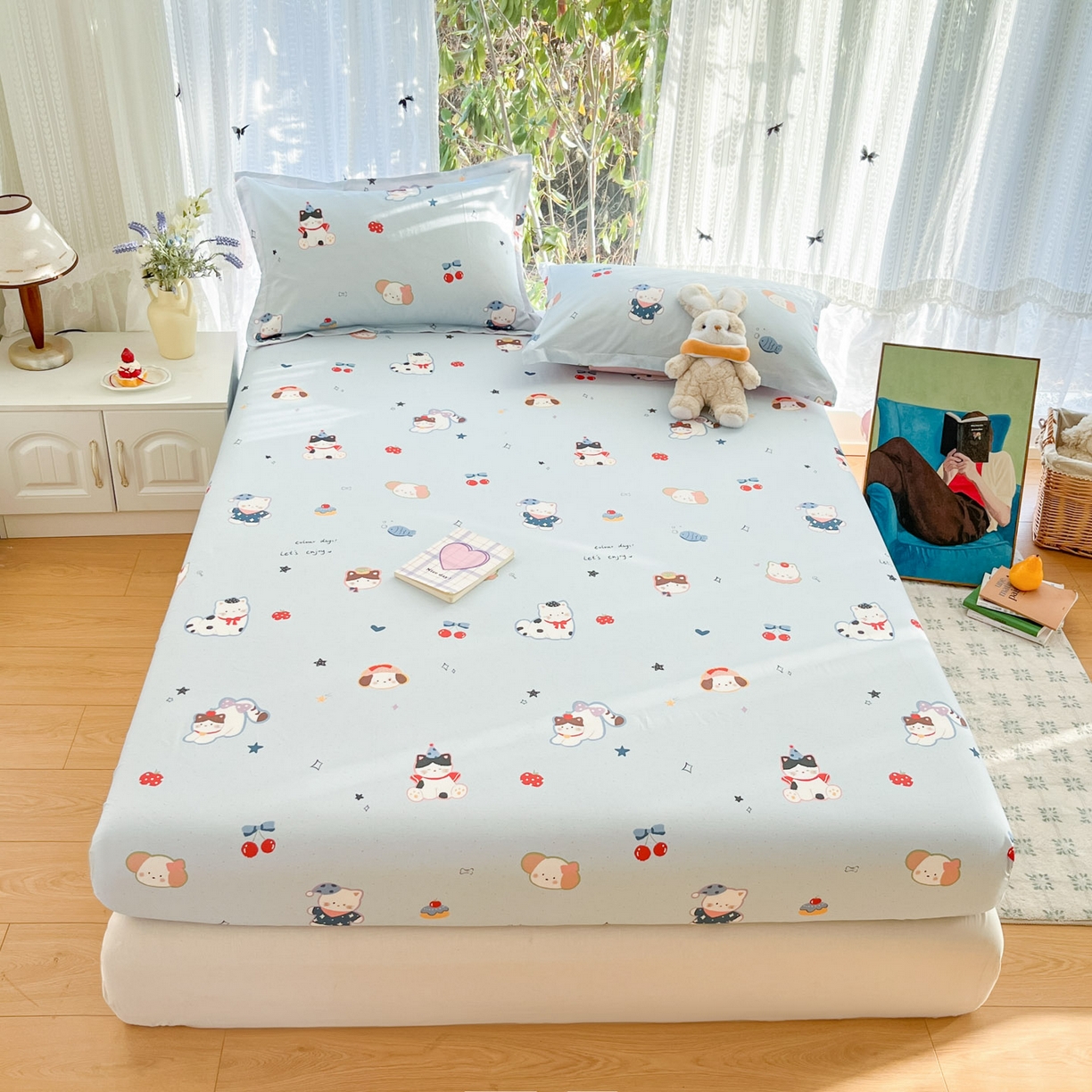 91家纺网 家纺一手货源 找家纺 菲梵家纺 2024新款全棉喷气小清新宿舍上下铺学生三件套 银杏叶