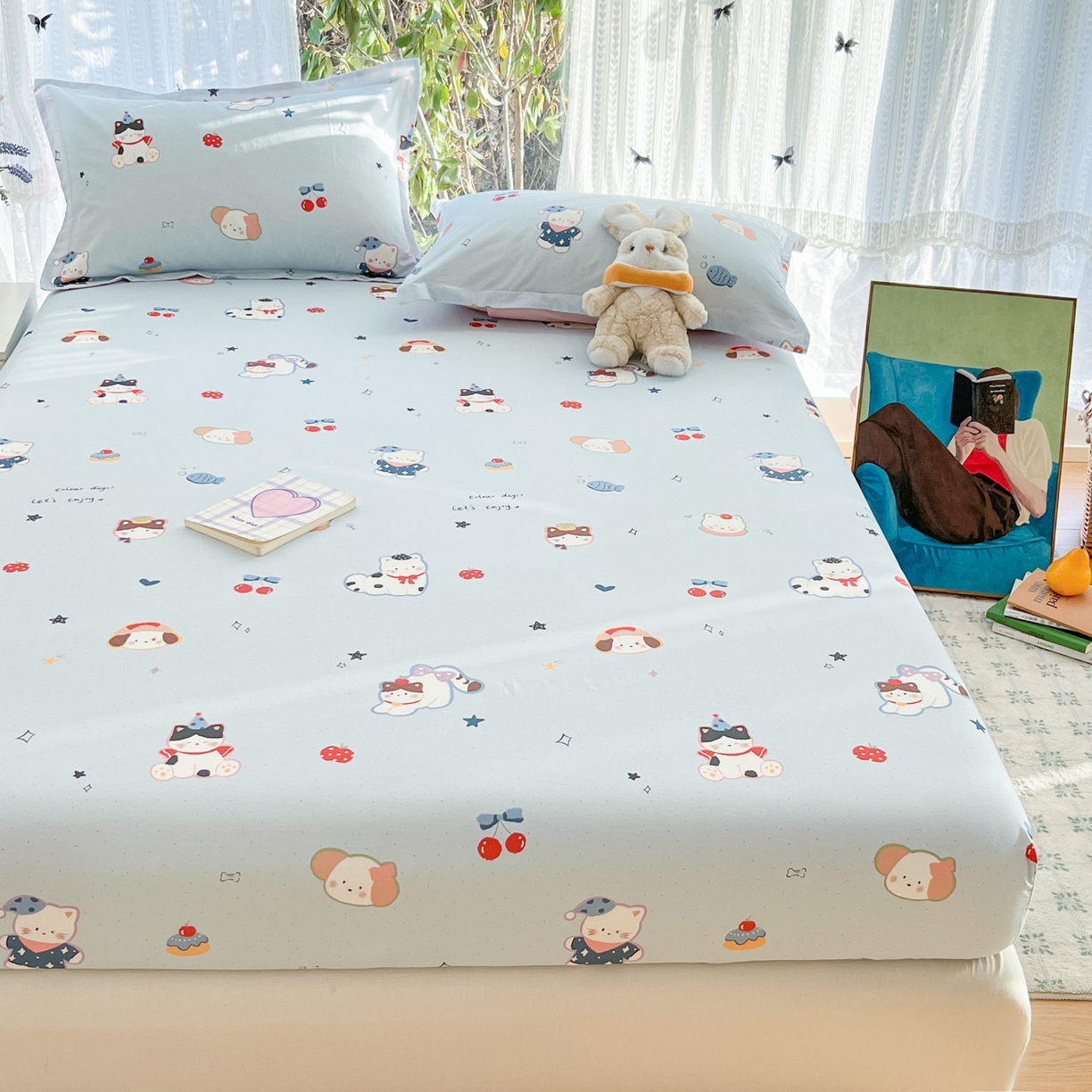 91家纺网 家纺一手货源 找家纺 （总）菲梵家纺 2026春夏新款小清新印花全棉12868单床笠