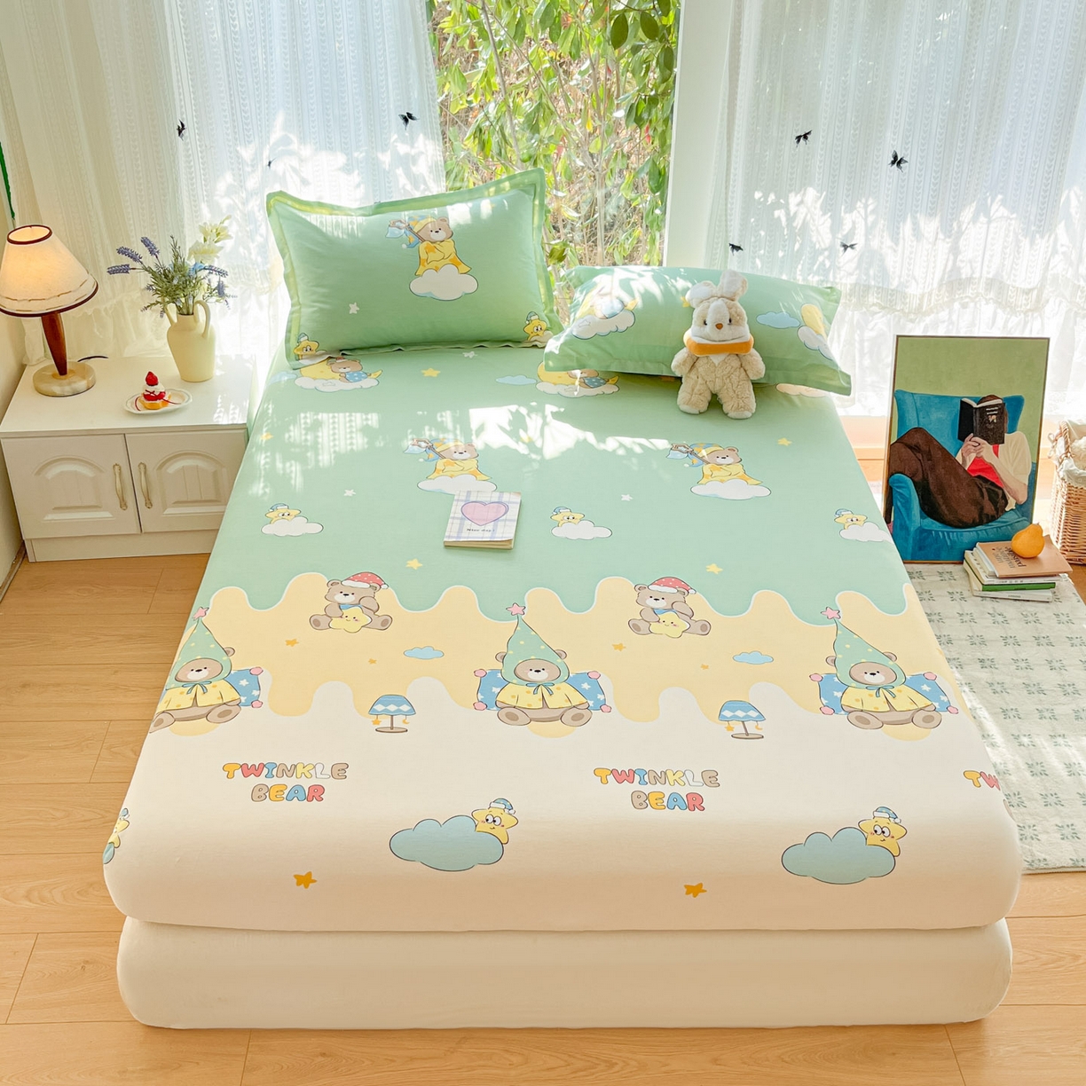 91家纺网 家纺一手货源 找家纺 （总）菲梵家纺 2026春夏新款小清新印花全棉12868单床笠