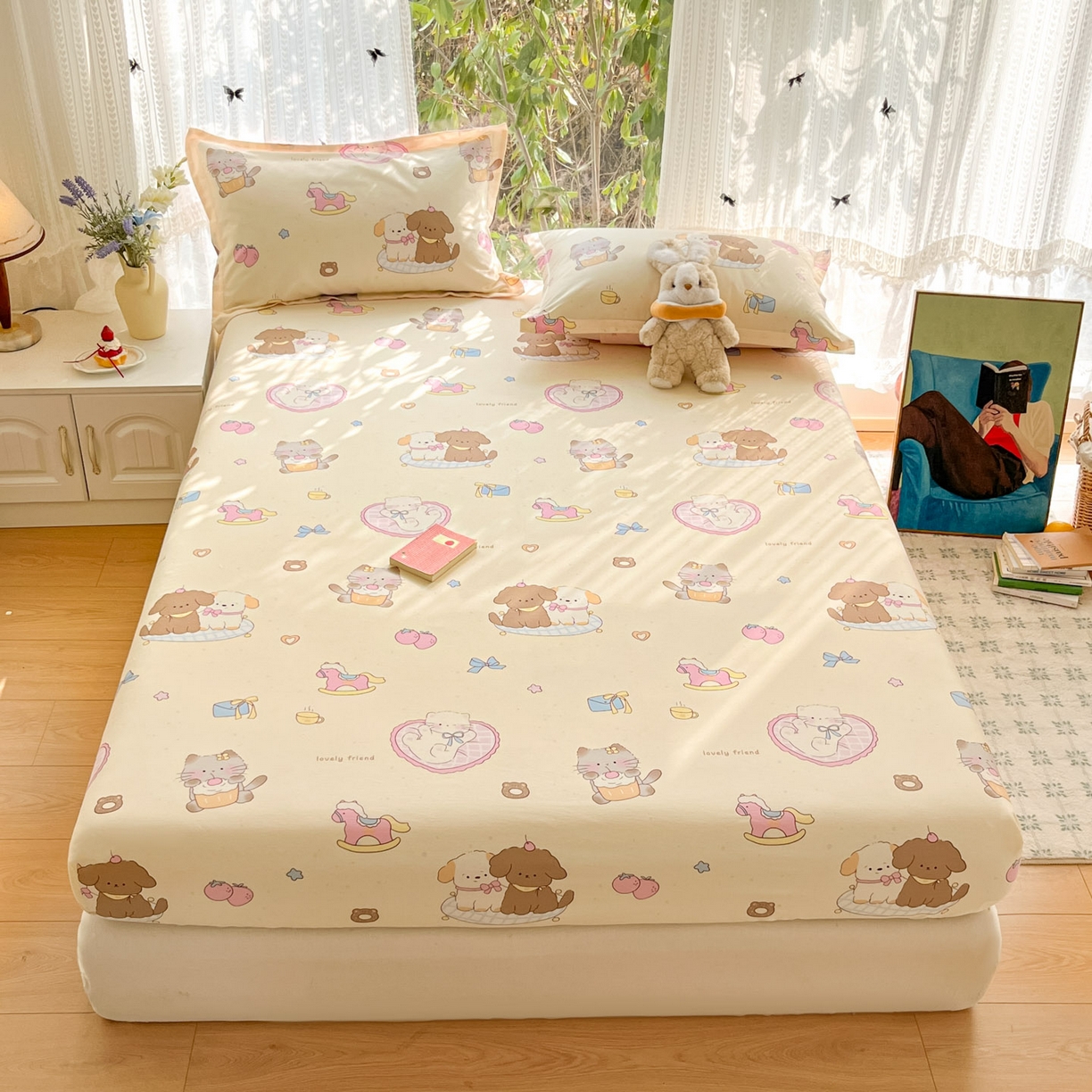 91家纺网 家纺一手货源 找家纺 （总）菲梵家纺 2026春夏新款小清新印花全棉12868单床笠