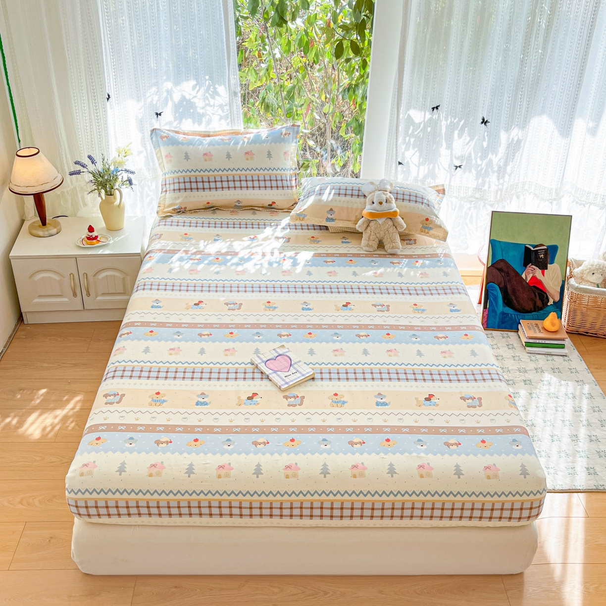 91家纺网 家纺一手货源 找家纺 （总）菲梵家纺 2026春夏新款小清新印花全棉12868单床笠