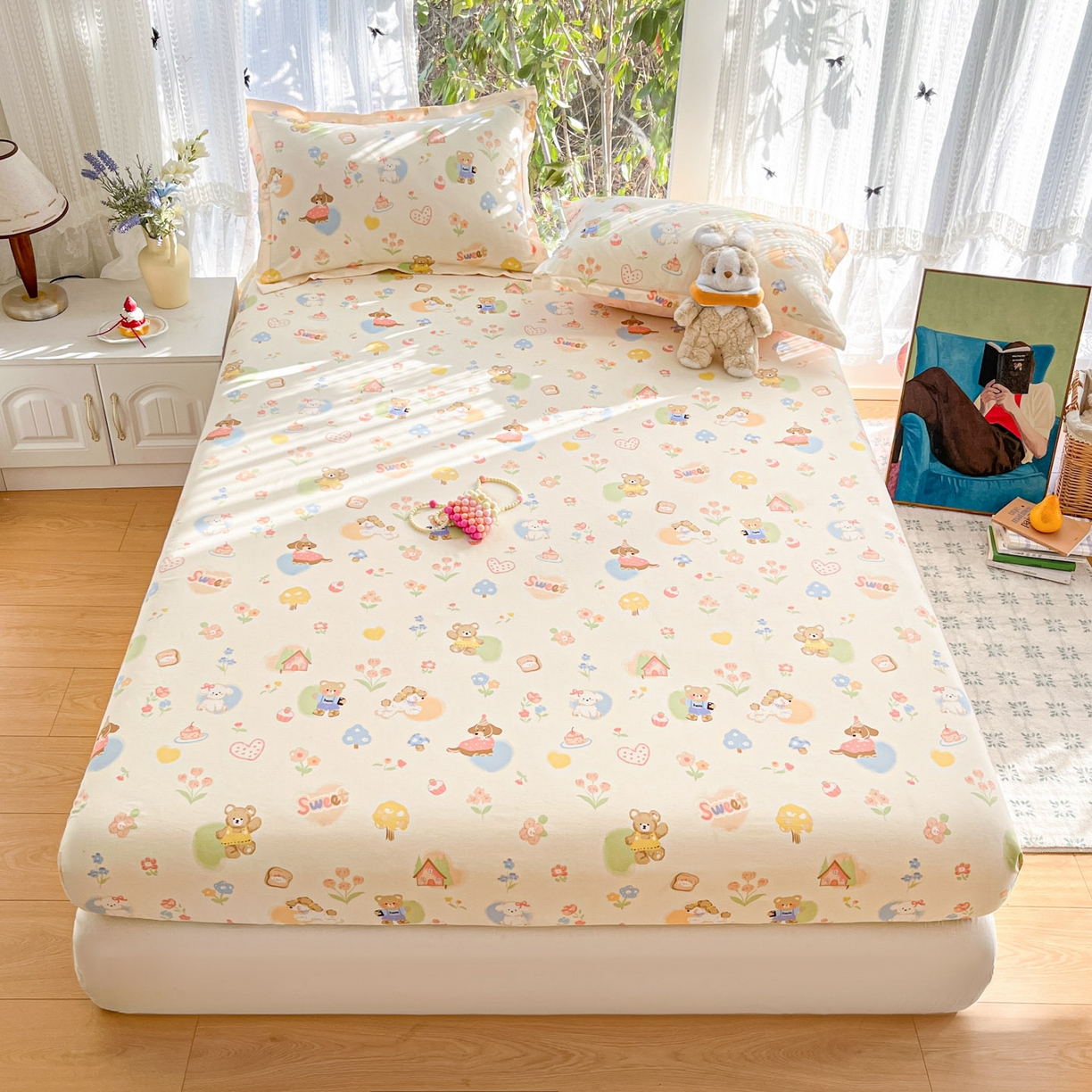 91家纺网 家纺一手货源 找家纺 （总）菲梵家纺 2026春夏新款小清新印花全棉12868单床笠