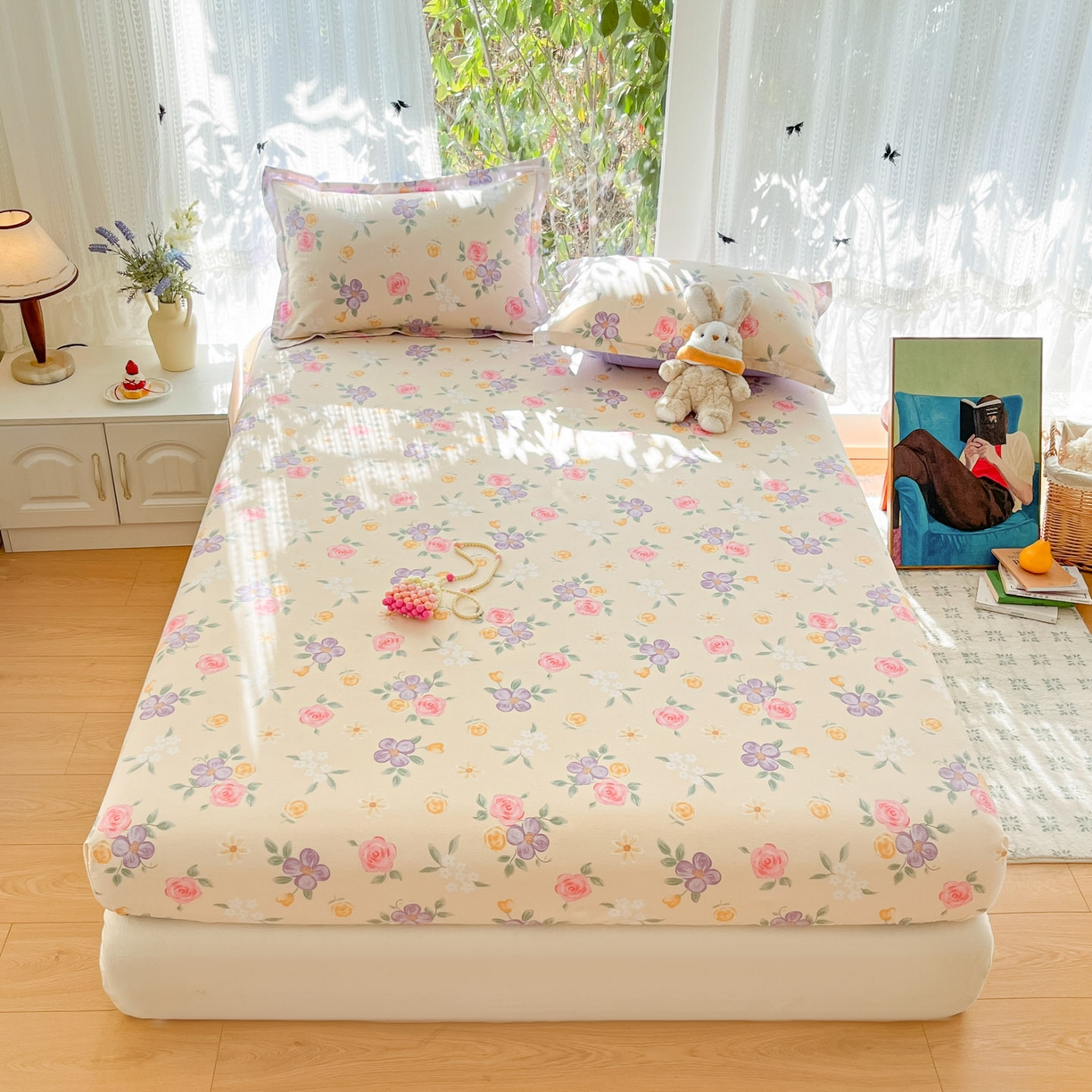 91家纺网 家纺一手货源 找家纺 （总）菲梵家纺 2026春夏新款小清新印花全棉12868单床笠