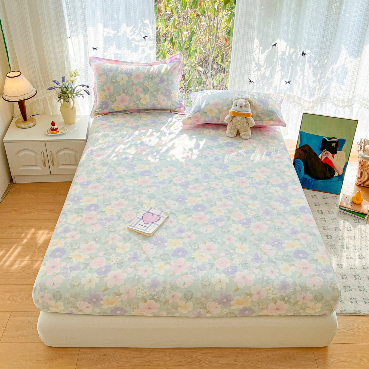 91家纺网 家纺一手货源 找家纺 （总）菲梵家纺 2026春夏新款小清新印花全棉12868单床笠