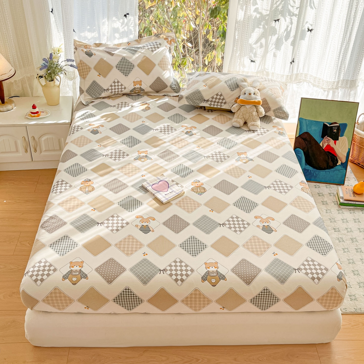 91家纺网 家纺一手货源 找家纺 （总）菲梵家纺 2026春夏新款小清新印花全棉12868单床笠