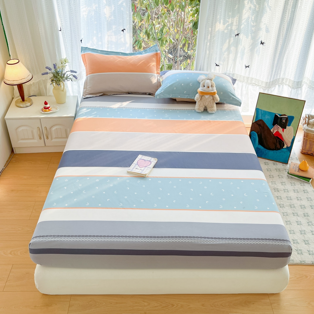 91家纺网 家纺一手货源 找家纺 （总）菲梵家纺 2026春夏新款小清新印花全棉12868单床笠