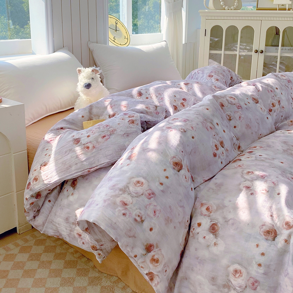 91家纺网 家纺一手货源 找家纺 （总）春皖家纺 2026新款A类全棉有氧双层纱印花四件套单品系列-单被套