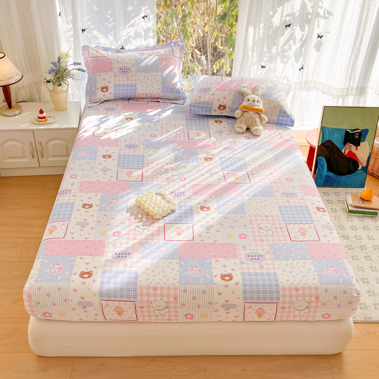 91家纺网 家纺一手货源 找家纺 （总）菲梵家纺 2026春夏新款小清新印花全棉12868单床笠