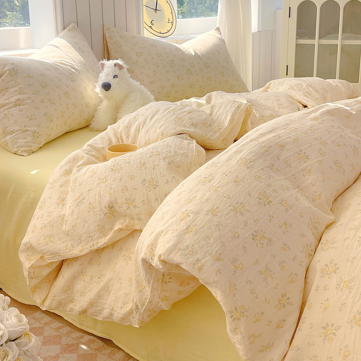 91家纺网 家纺一手货源 找家纺 春皖家纺 2026新款A类全棉有氧双层纱印花四件套单品系列-四件套 晴丝一缕