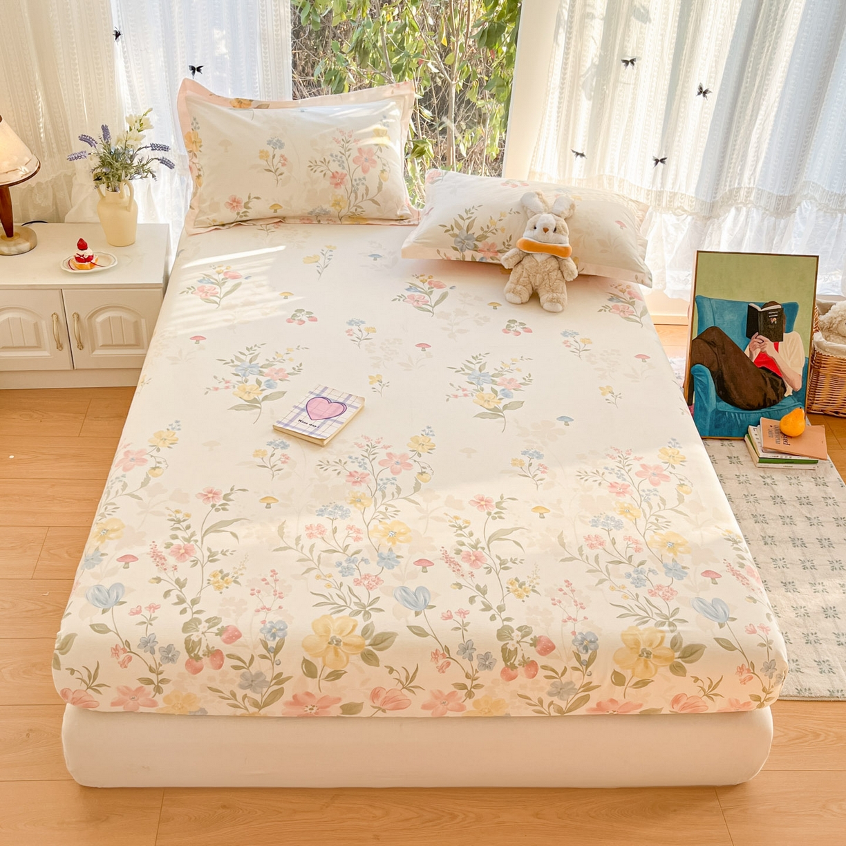 91家纺网 家纺一手货源 找家纺 （总）菲梵家纺 2026春夏新款小清新印花全棉12868单床笠