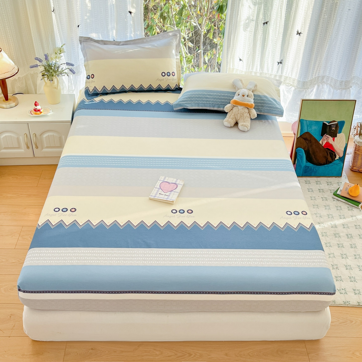 91家纺网 家纺一手货源 找家纺 （总）菲梵家纺 2026春夏新款小清新印花全棉12868单床笠