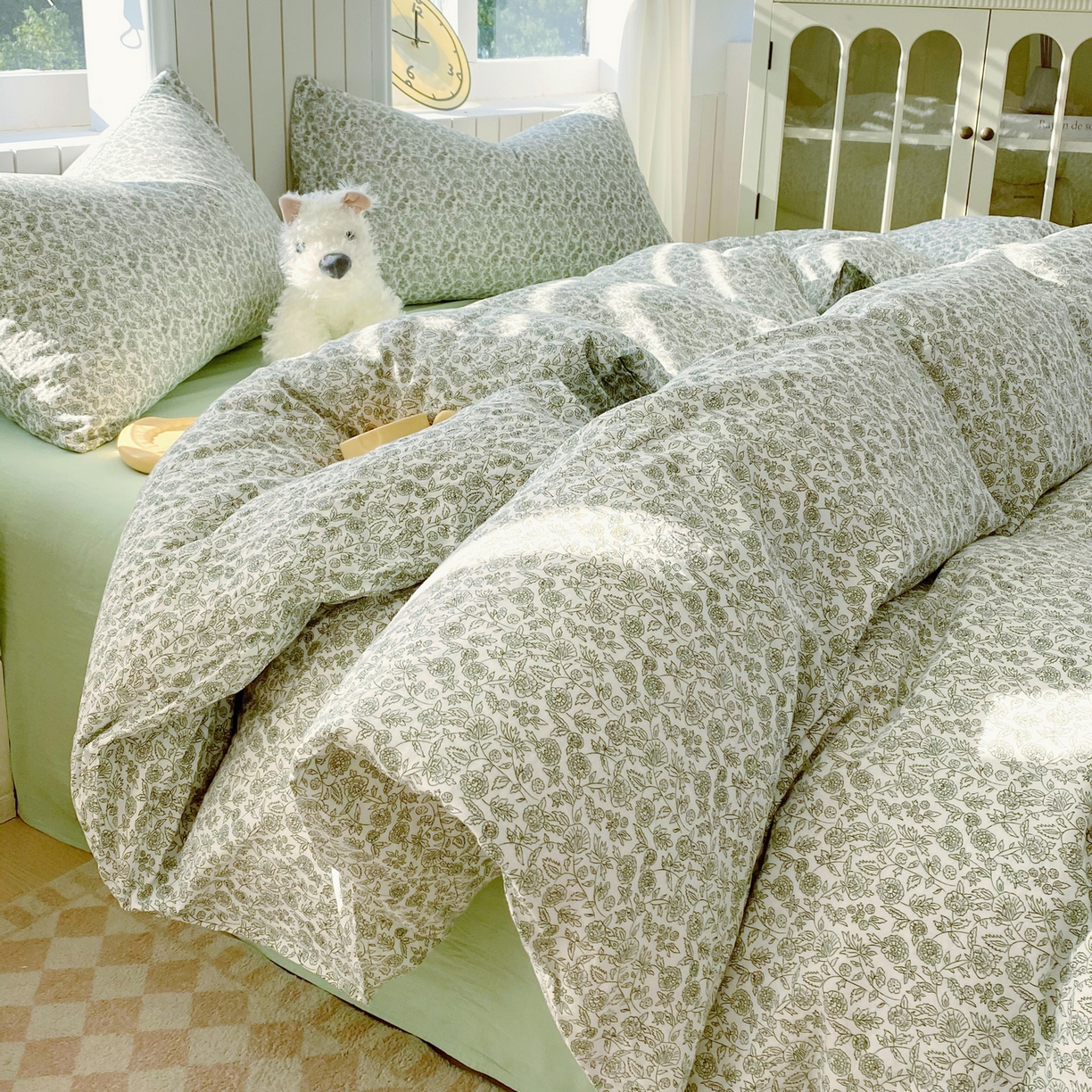 91家纺网 家纺一手货源 找家纺 春皖家纺 2026新款A类全棉有氧双层纱印花四件套单品系列-四件套 暮春