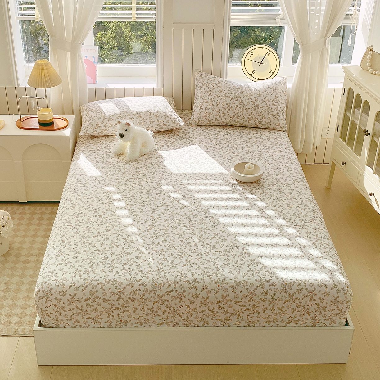 91家纺网 家纺一手货源 找家纺 （总）春皖家纺 2026新款A类全棉有氧双层纱印花四件套单品系列-单床笠