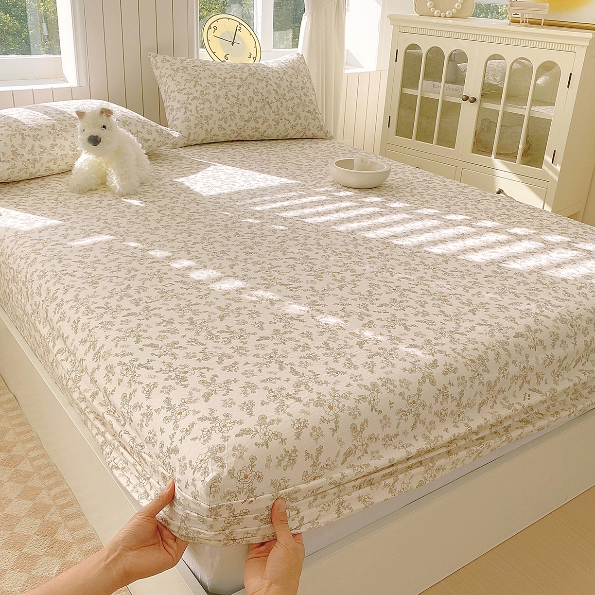 91家纺网 家纺一手货源 找家纺 （总）春皖家纺 2026新款A类全棉有氧双层纱印花四件套单品系列-单床笠