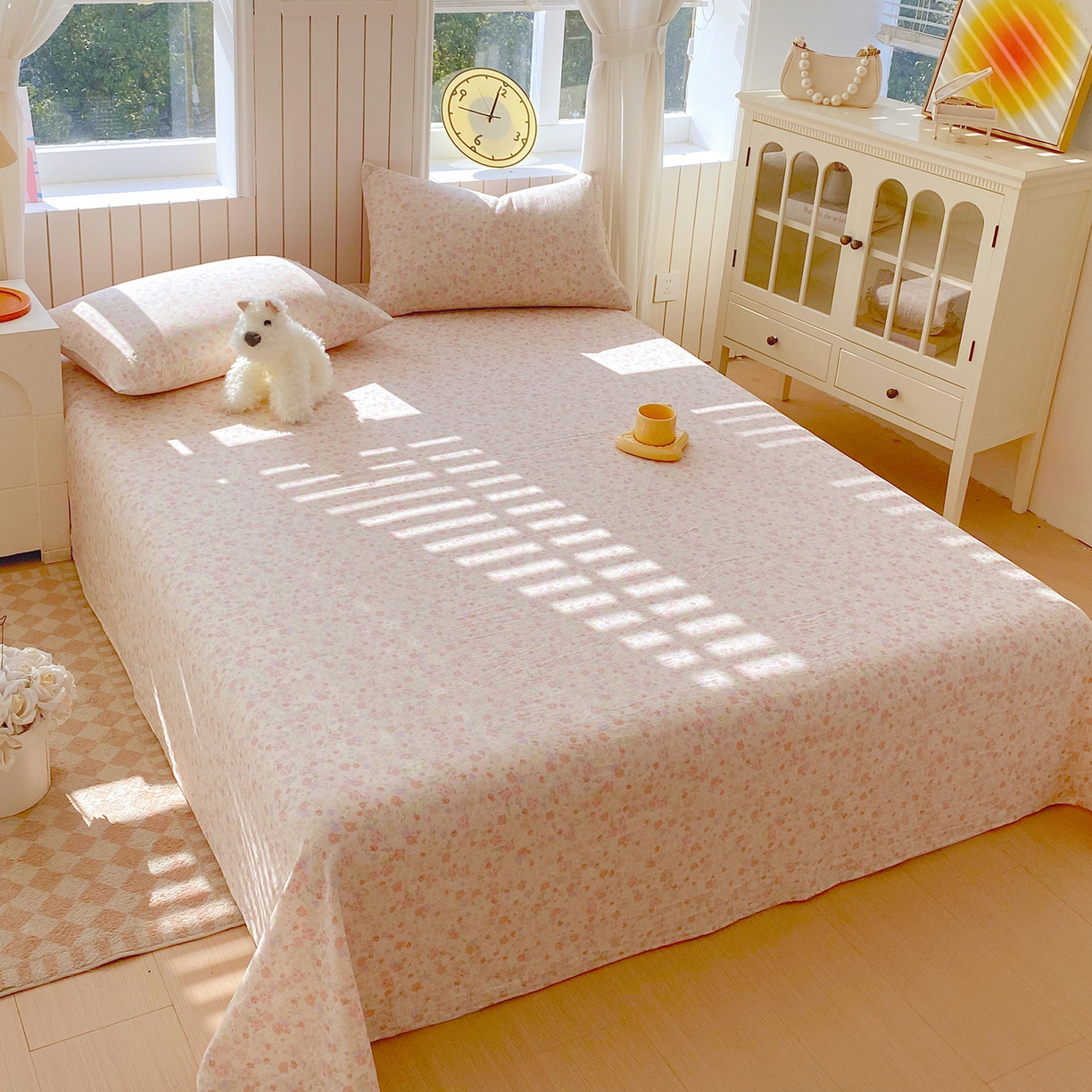 91家纺网 家纺一手货源 找家纺 春皖家纺 2026新款A类全棉有氧双层纱印花四件套单品系列-单床单 旧梦朝花