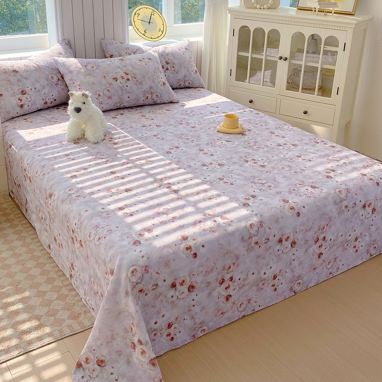 91家纺网 家纺一手货源 找家纺 春皖家纺 2026新款A类全棉有氧双层纱印花四件套单品系列-单床单 雾棕