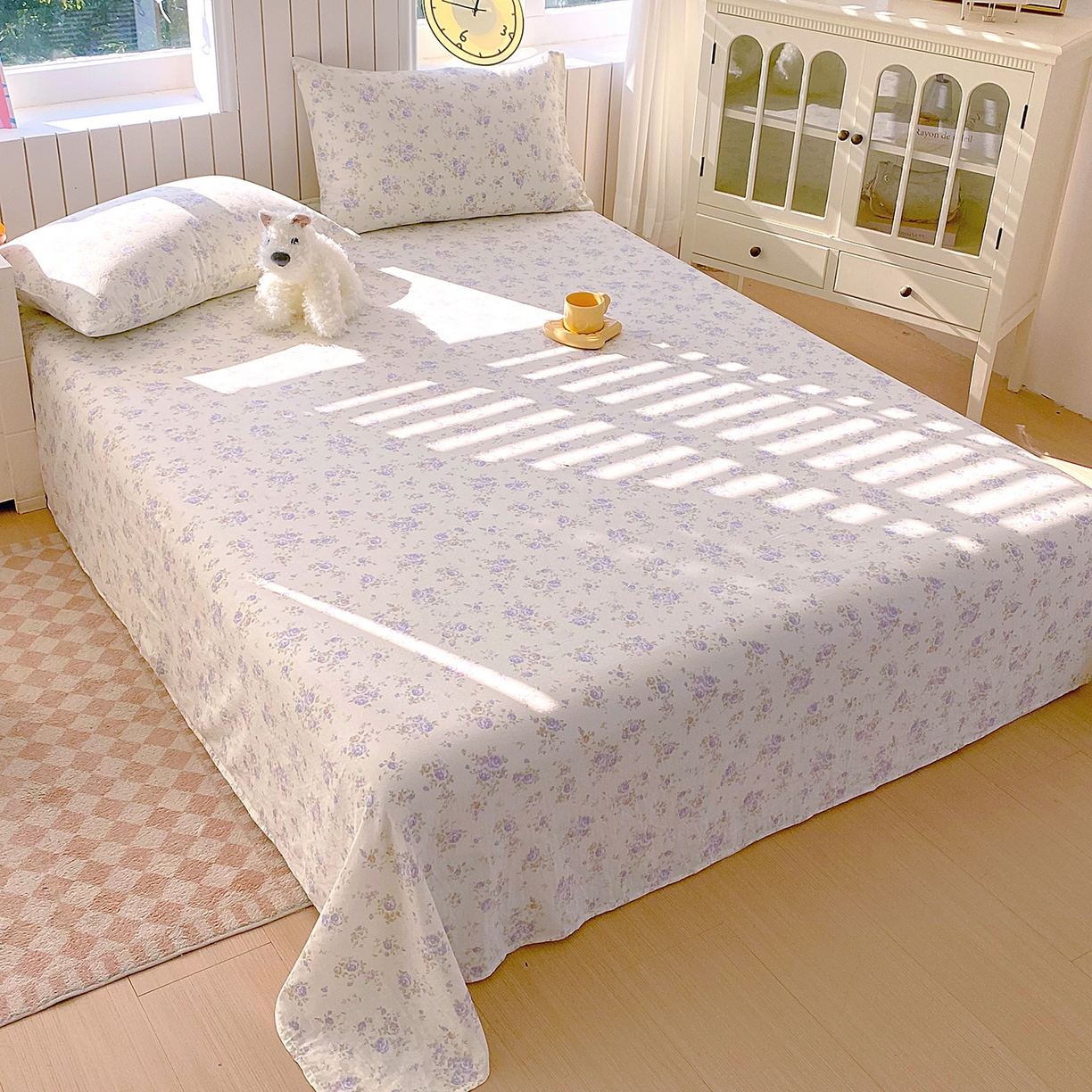 91家纺网 家纺一手货源 找家纺 春皖家纺 2026新款A类全棉有氧双层纱印花四件套单品系列-单床单 雾染玫瑰