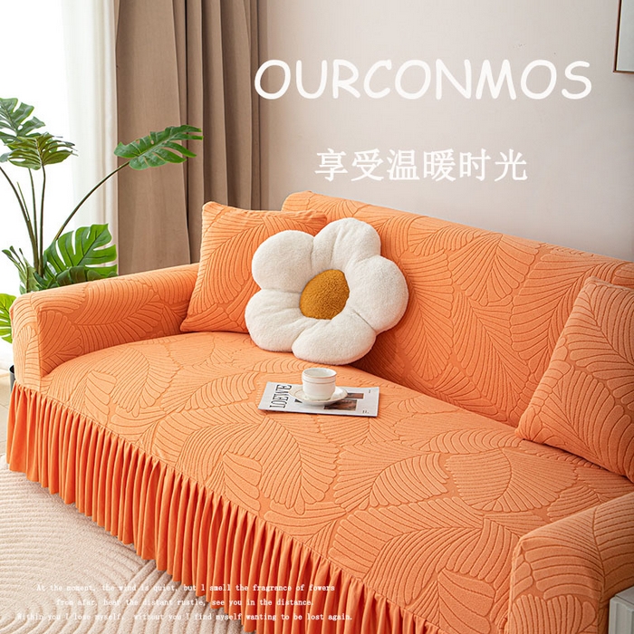 沐沐家纺 2026新款晨露裙边款沙发套 元气橙