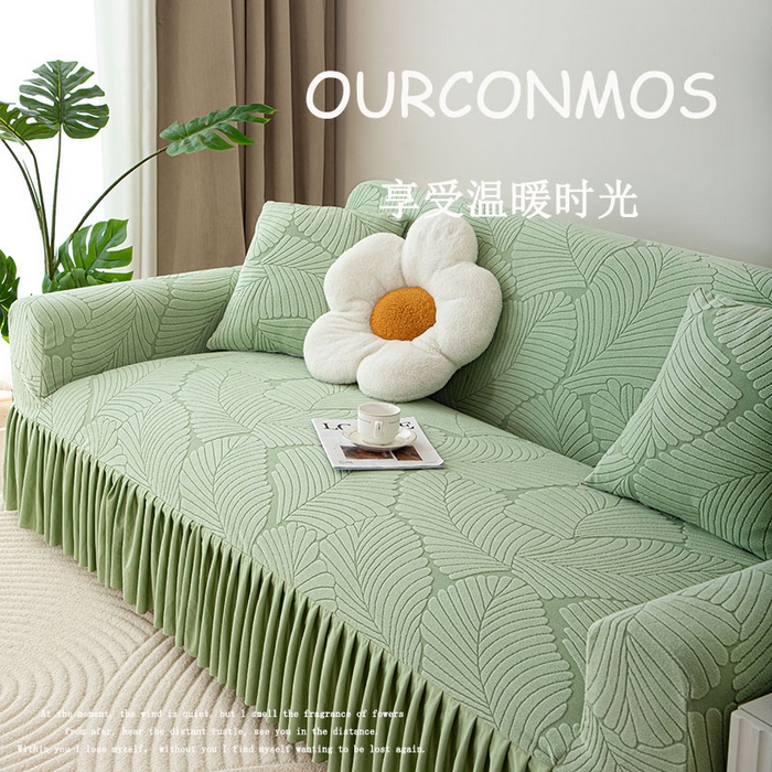 沐沐家纺 2026新款晨露裙边款沙发套 抹茶绿