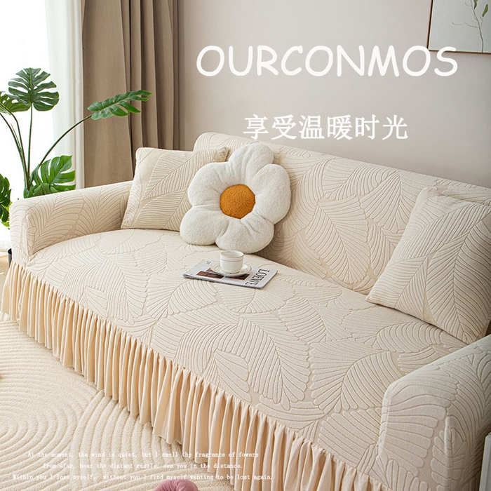 沐沐家纺 2026新款晨露裙边款沙发套 亚麻白