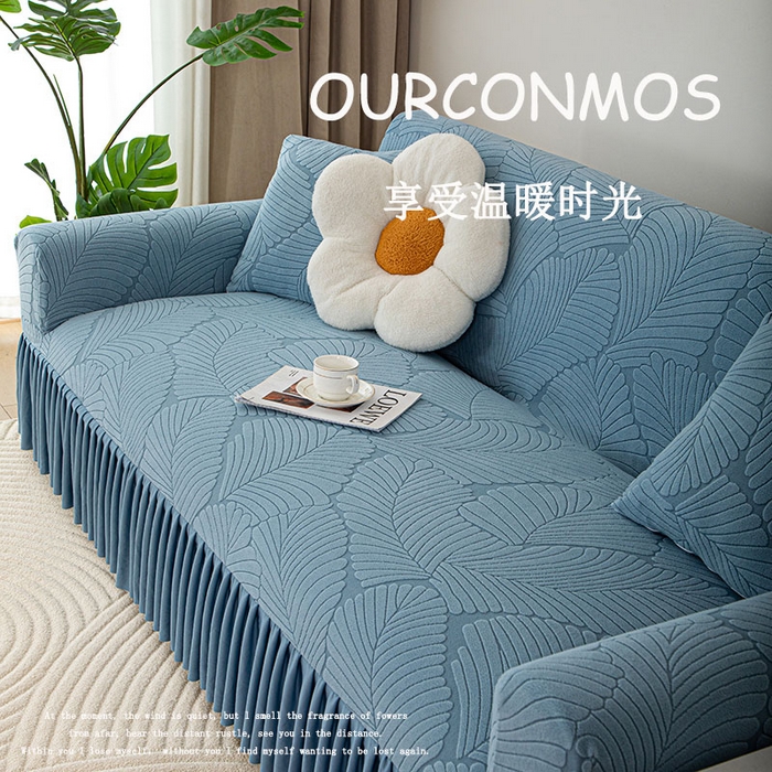 沐沐家纺 2026新款晨露裙边款沙发套 孔雀蓝
