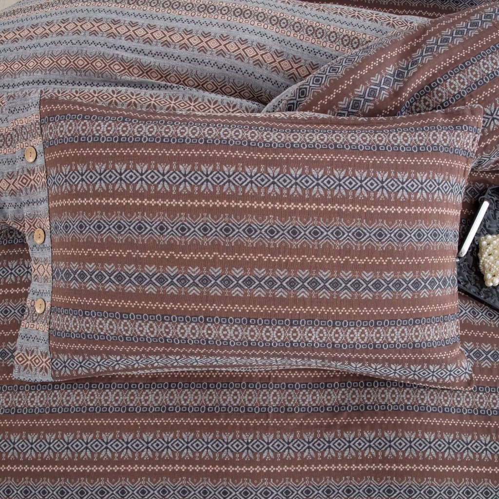 91家纺网 家纺一手货源 找家纺 仰望棉麻双层纱供应链 2025新款全棉色织提花双层纱四件套-波西米亚狂想曲 波西米亚-纽扣款