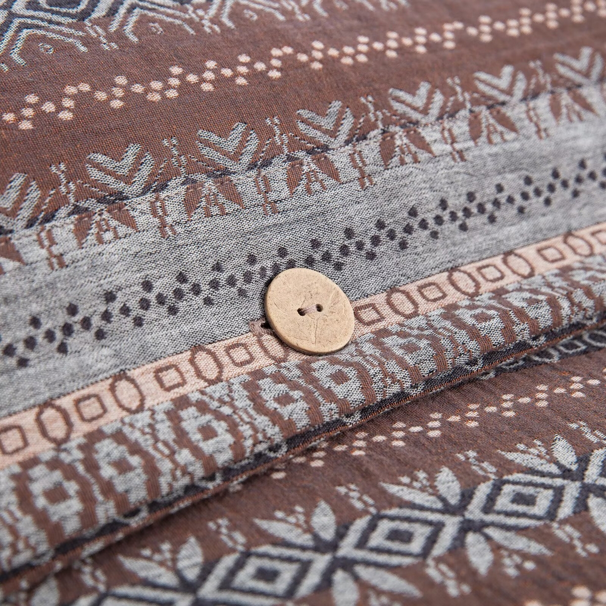 91家纺网 家纺一手货源 找家纺 仰望棉麻双层纱供应链 2025新款全棉色织提花双层纱四件套-波西米亚狂想曲 波西米亚-纽扣款