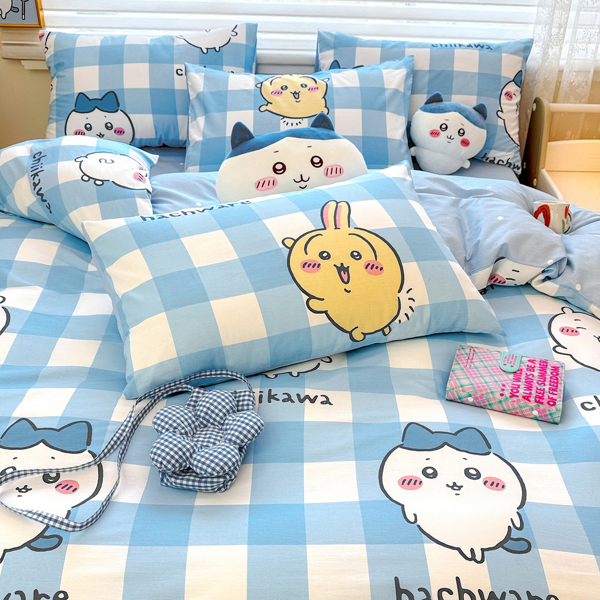 91家纺网 家纺一手货源 找家纺 朵希曼2026新款吉伊卡哇全棉印花四件套系列 格子吉伊卡哇