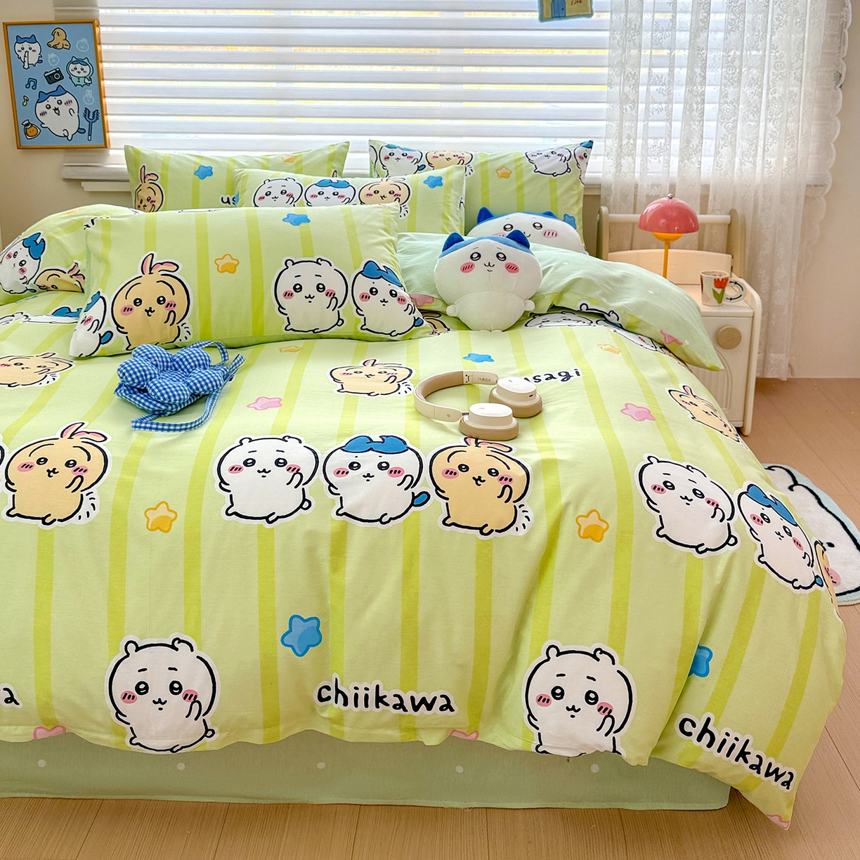 朵希曼2026新款吉伊卡哇全棉印花四件套系列 绿条纹吉伊卡哇