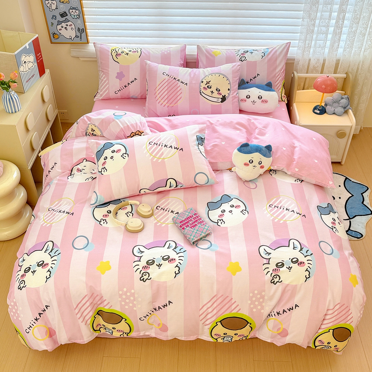 91家纺网 家纺一手货源 找家纺 朵希曼2026新款吉伊卡哇全棉印花四件套系列 圈圈吉伊卡哇