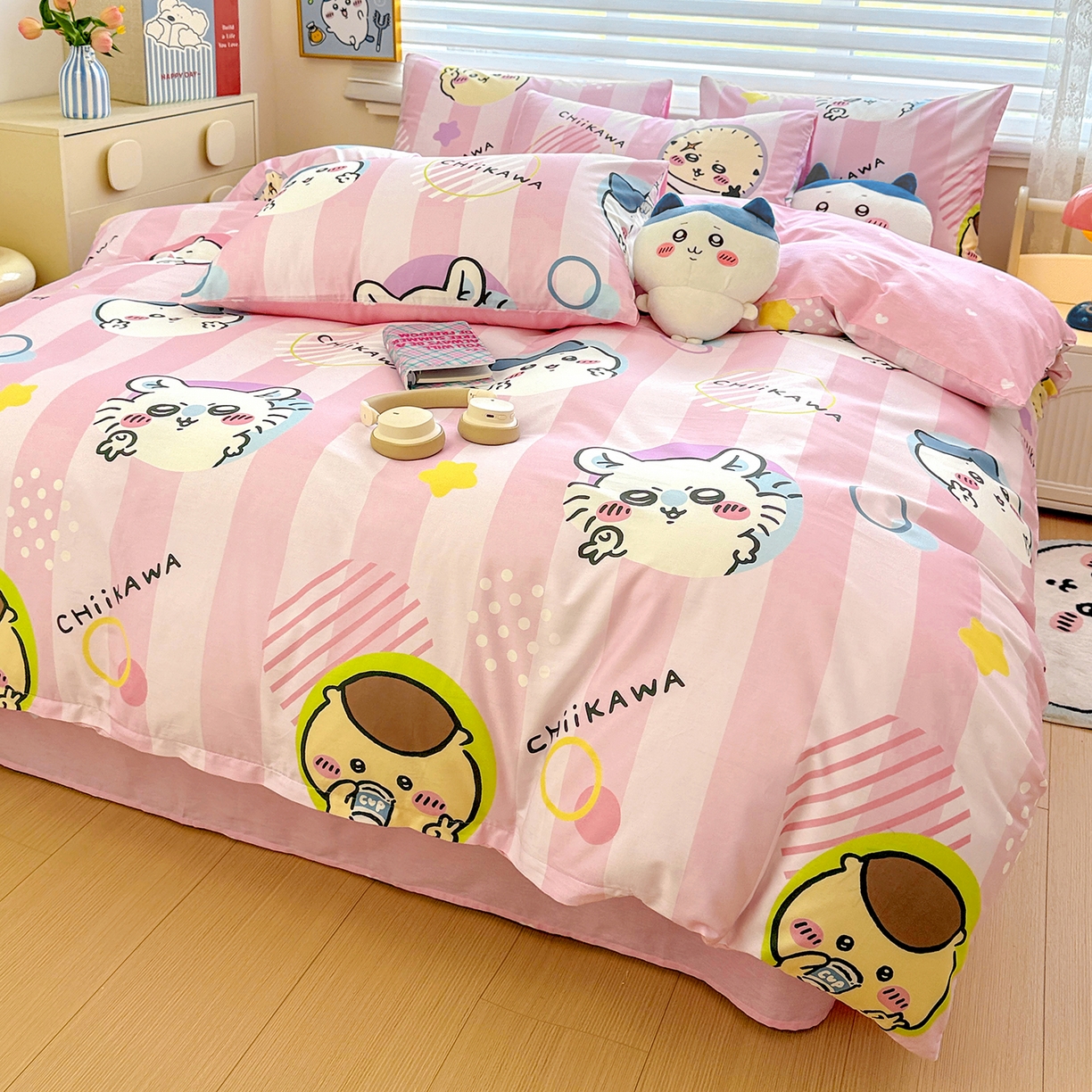 91家纺网 家纺一手货源 找家纺 朵希曼2026新款吉伊卡哇全棉印花四件套系列 圈圈吉伊卡哇