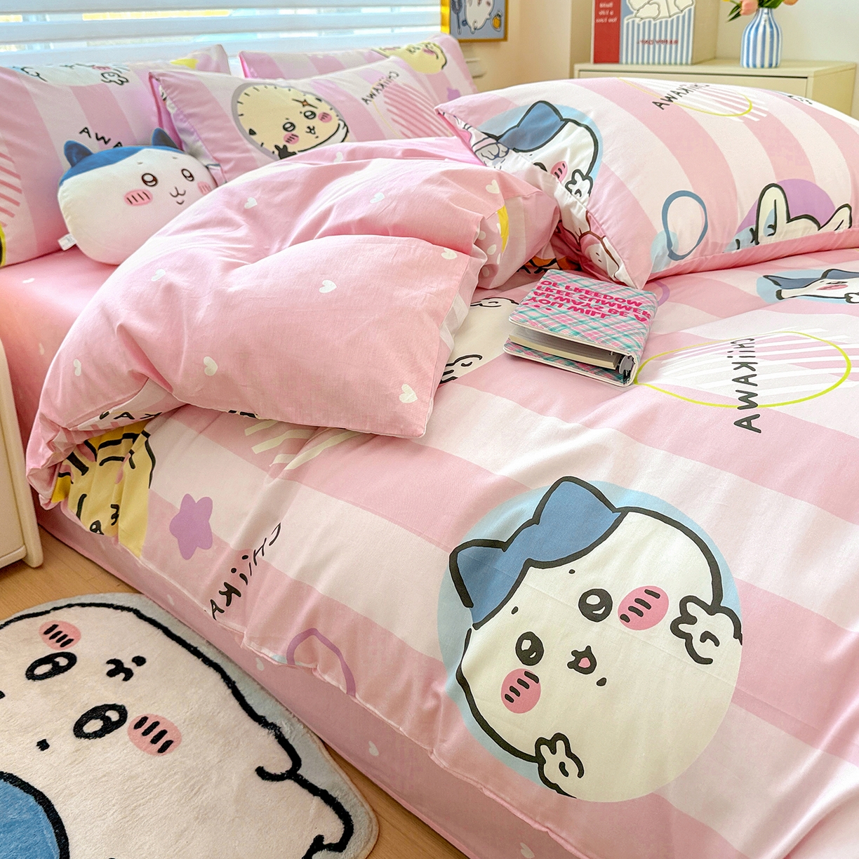 91家纺网 家纺一手货源 找家纺 朵希曼2026新款吉伊卡哇全棉印花四件套系列 圈圈吉伊卡哇