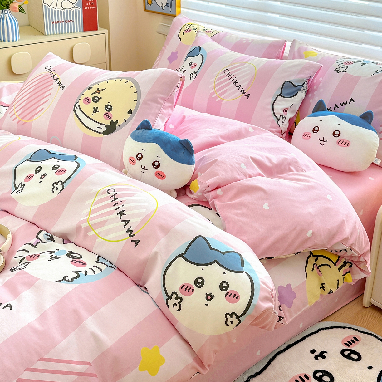 91家纺网 家纺一手货源 找家纺 朵希曼2026新款吉伊卡哇全棉印花四件套系列 圈圈吉伊卡哇