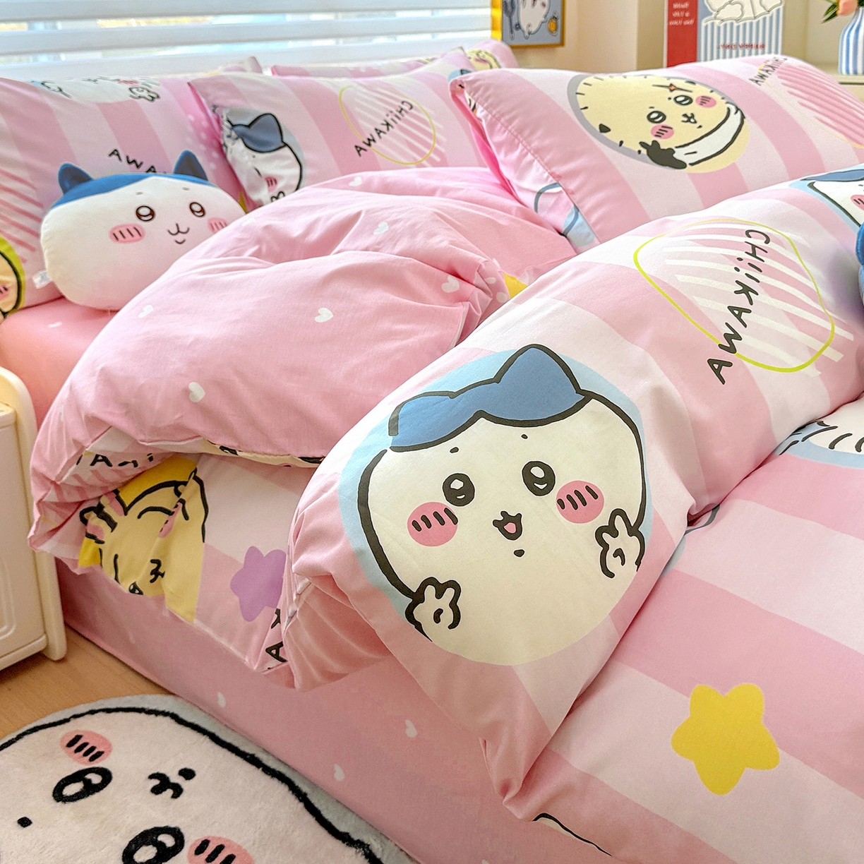 91家纺网 家纺一手货源 找家纺 朵希曼2026新款吉伊卡哇全棉印花四件套系列 圈圈吉伊卡哇