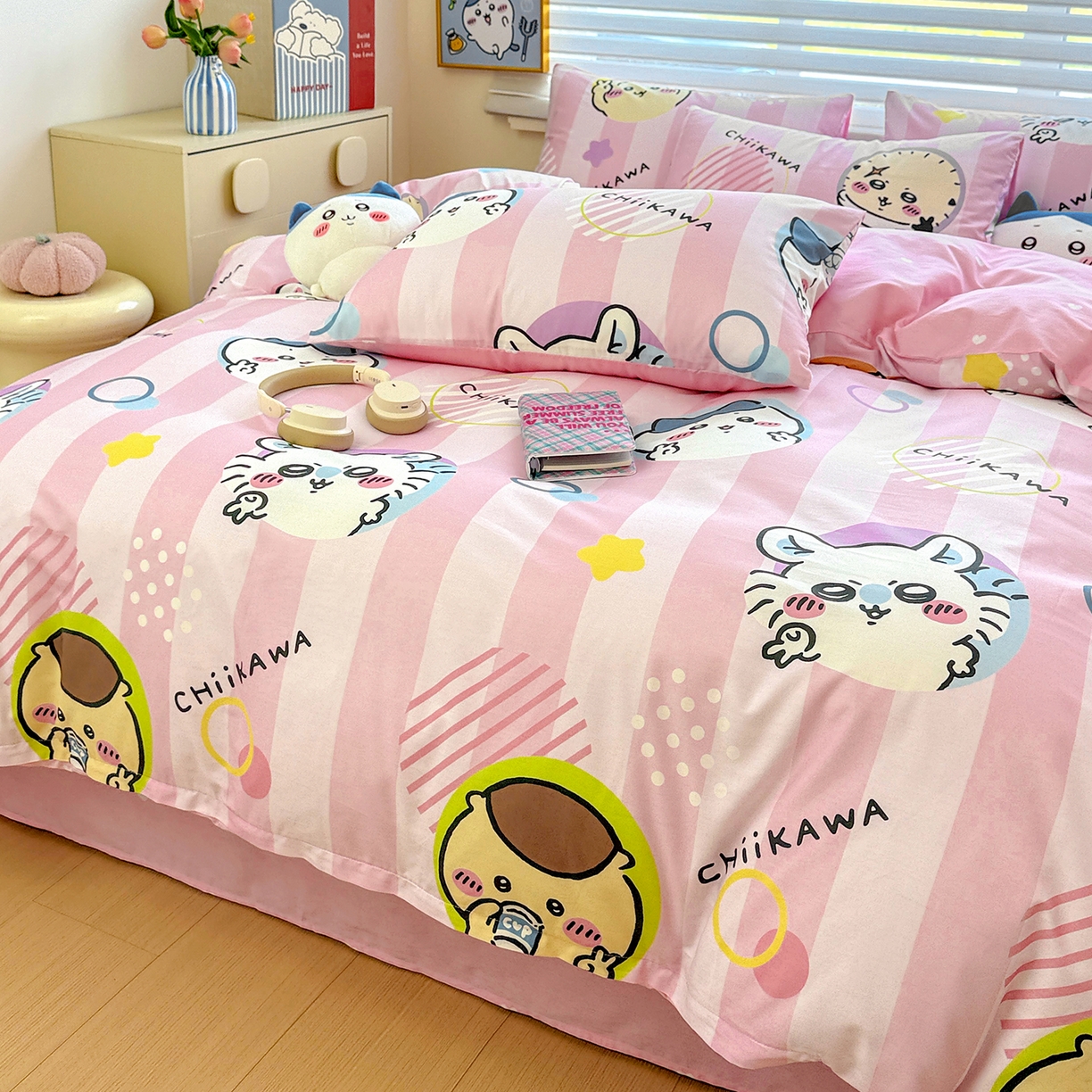 91家纺网 家纺一手货源 找家纺 朵希曼2026新款吉伊卡哇全棉印花四件套系列 圈圈吉伊卡哇