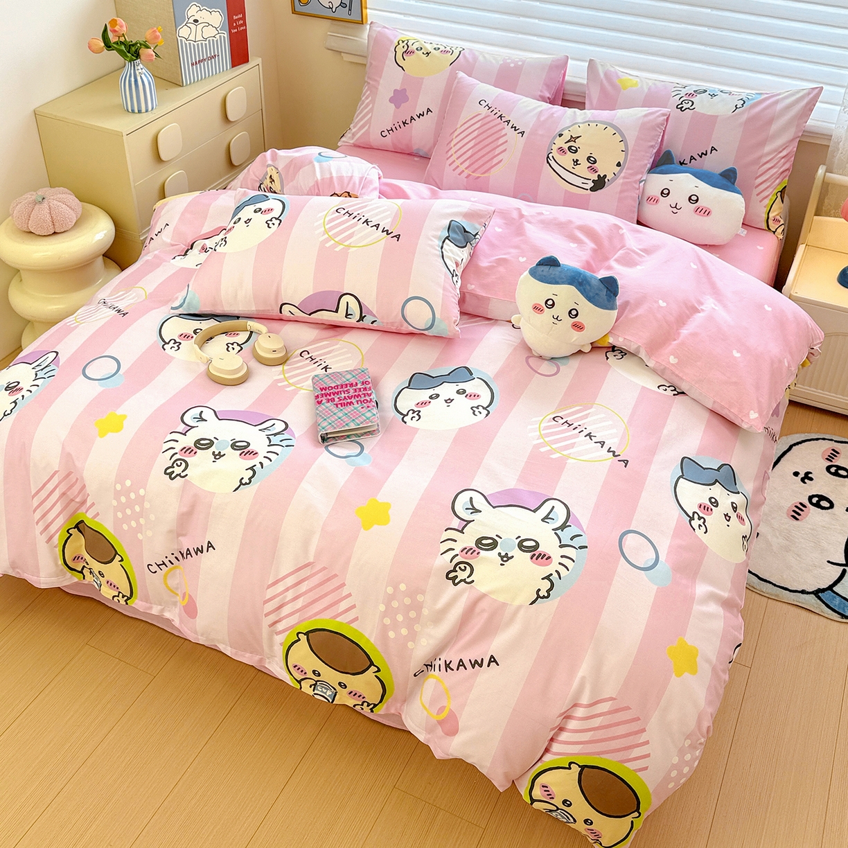 91家纺网 家纺一手货源 找家纺 朵希曼2026新款吉伊卡哇全棉印花四件套系列 圈圈吉伊卡哇