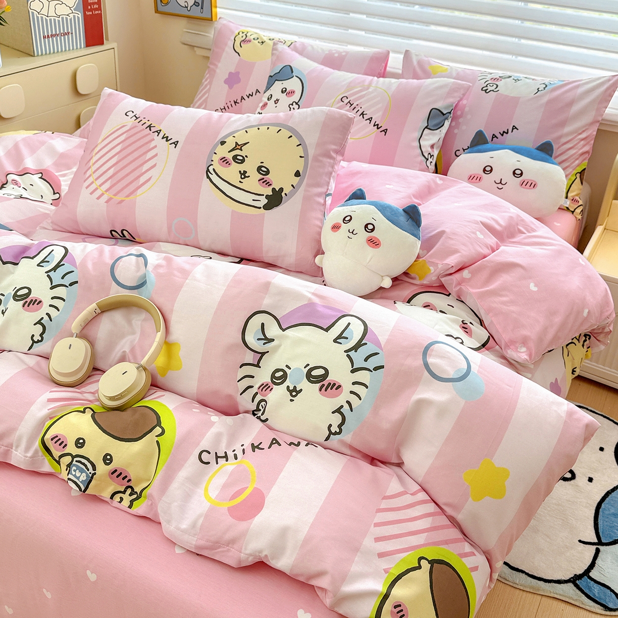 91家纺网 家纺一手货源 找家纺 朵希曼2026新款吉伊卡哇全棉印花四件套系列 圈圈吉伊卡哇