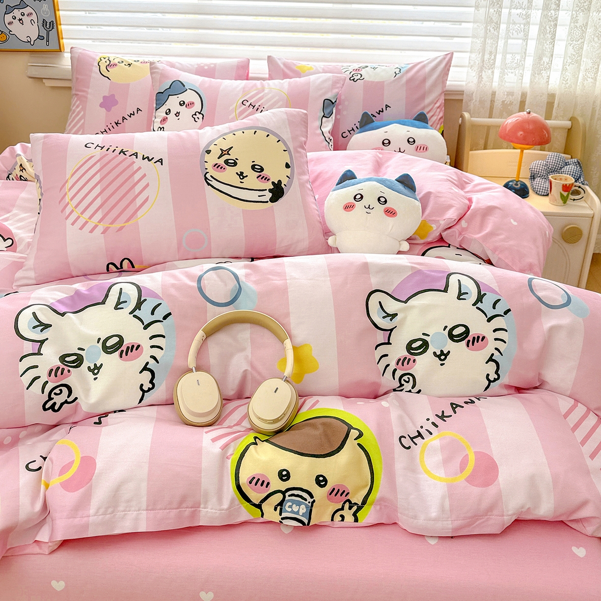 91家纺网 家纺一手货源 找家纺 朵希曼2026新款吉伊卡哇全棉印花四件套系列 圈圈吉伊卡哇