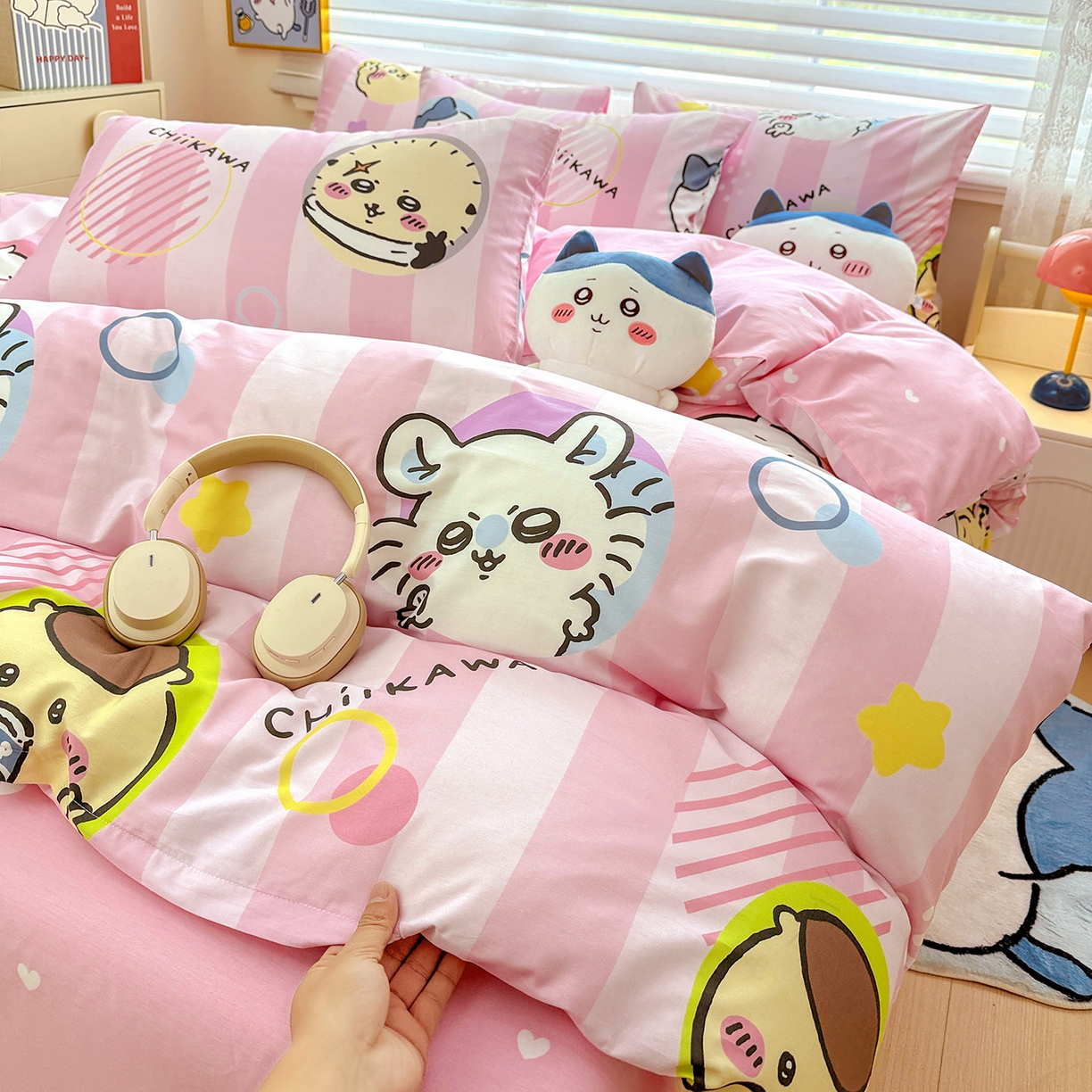 91家纺网 家纺一手货源 找家纺 朵希曼2026新款吉伊卡哇全棉印花四件套系列 圈圈吉伊卡哇