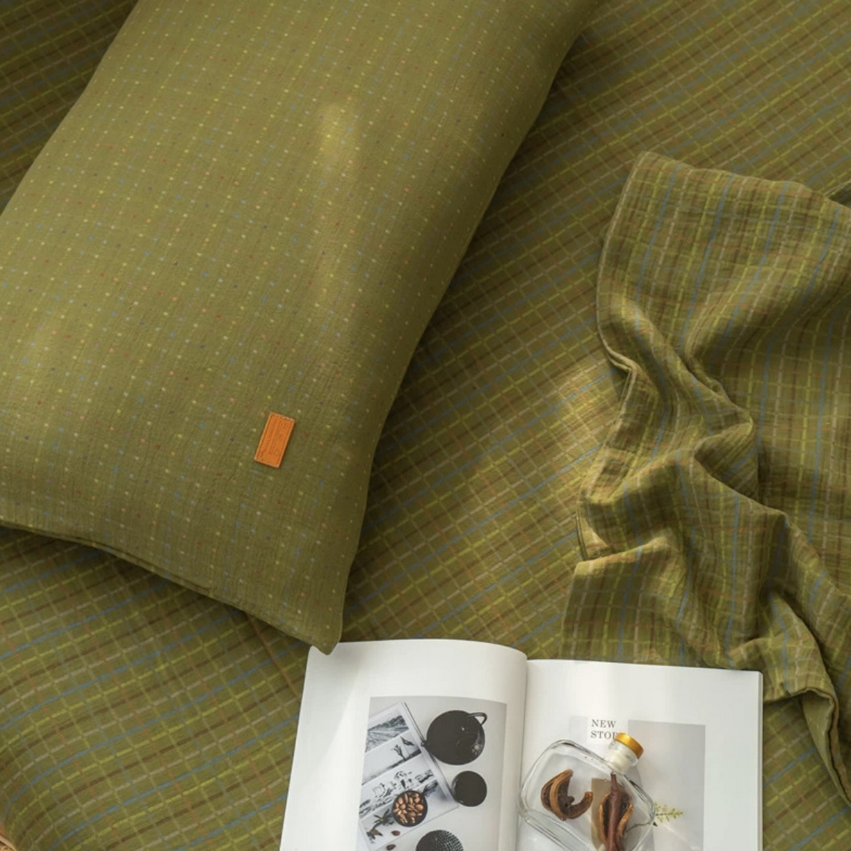 91家纺网 家纺一手货源 找家纺 （总）仰望棉麻双层纱供应链 2025新款全棉色织提花双层纱四件套-彩虹格