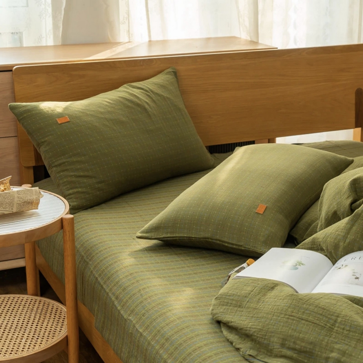 91家纺网 家纺一手货源 找家纺 （总）仰望棉麻双层纱供应链 2025新款全棉色织提花双层纱四件套-彩虹格