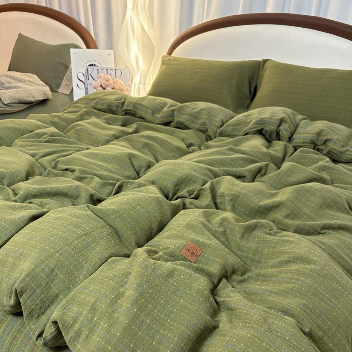 91家纺网 家纺一手货源 找家纺 （总）仰望棉麻双层纱供应链 2025新款全棉色织提花双层纱四件套-彩虹格