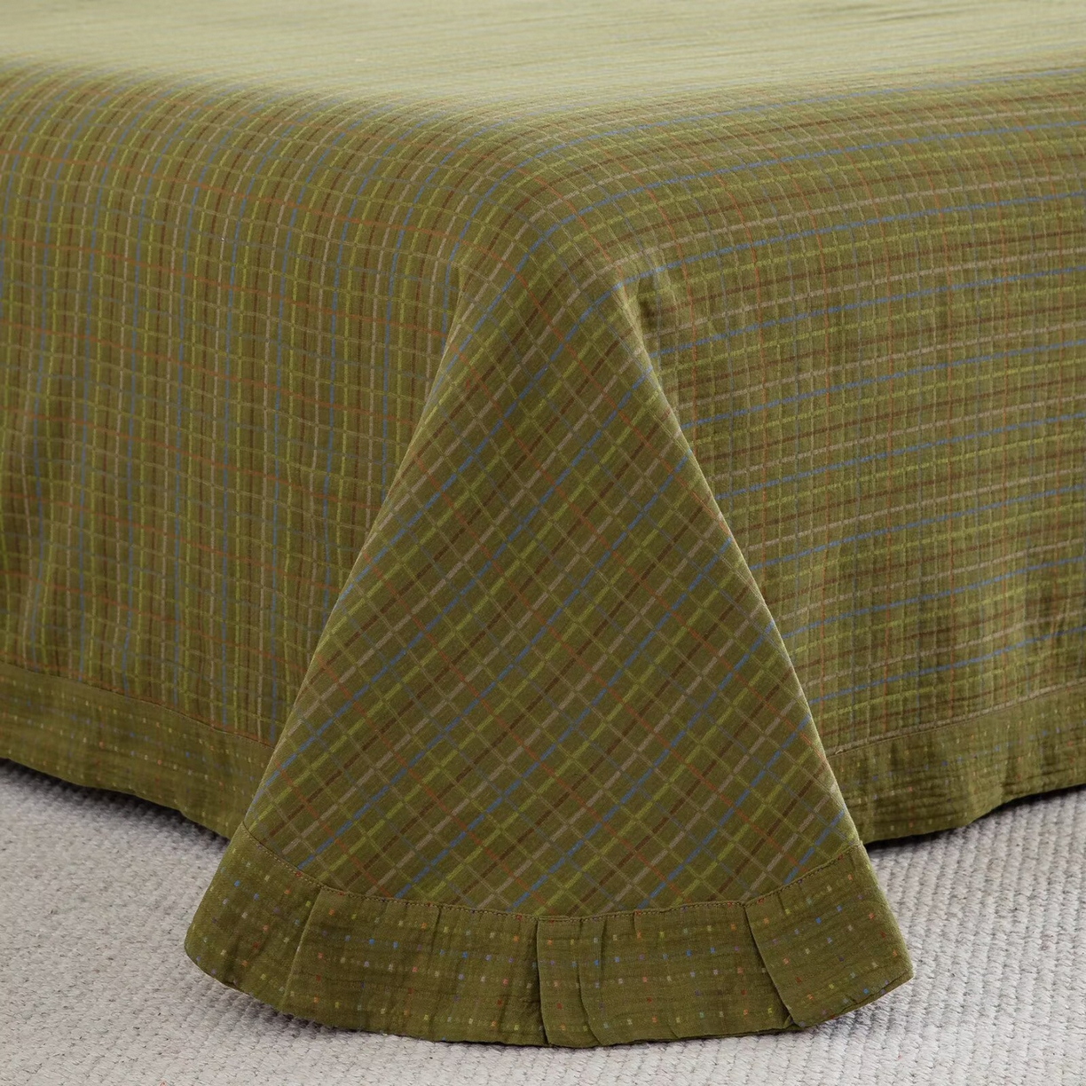 91家纺网 家纺一手货源 找家纺 （总）仰望棉麻双层纱供应链 2025新款全棉色织提花双层纱四件套-彩虹格