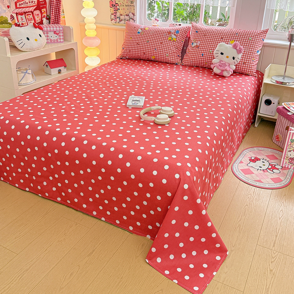 91家纺网 家纺一手货源 找家纺 朵希曼 2026新款三丽鸥全棉印花四件套系列 红格凯蒂